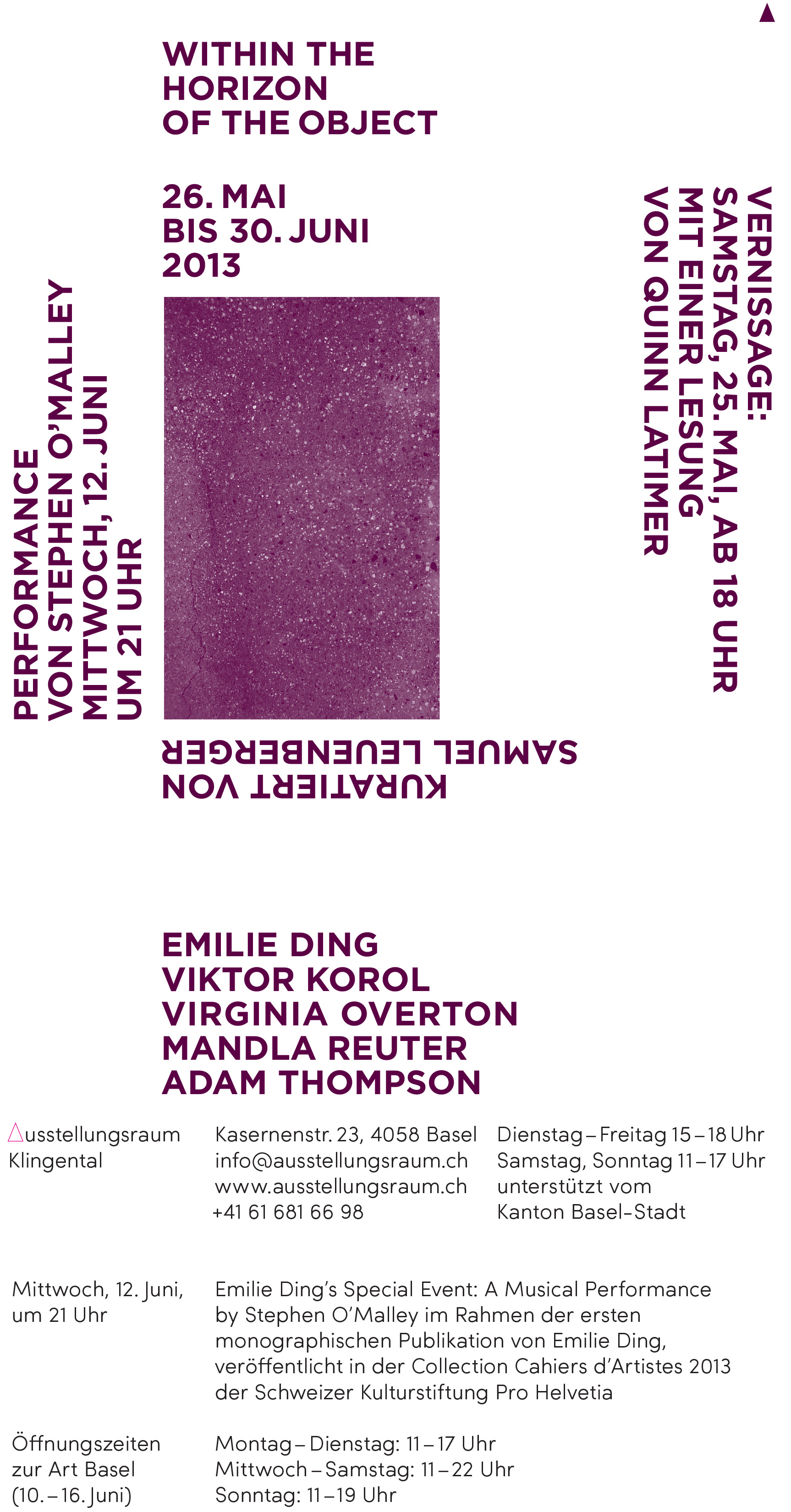 Stephen O'Malley (solo) @ Ausstellungsraum Klingental / WITHIN THE HORIZON OF THE OBJECT / Art Basel