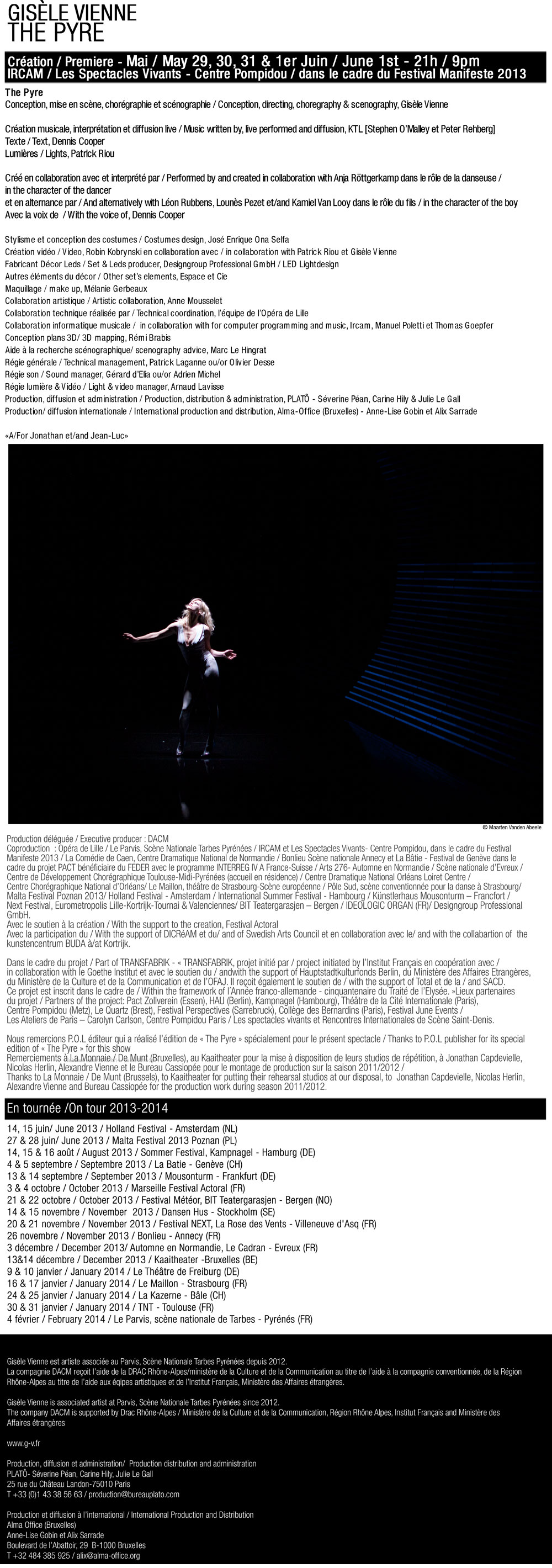 Gisèle Vienne "The Pyre" (creation 2013 with score by KTL in collaboration with IRCAM) newsletter