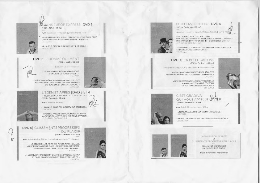 Alain Robbe-Grillet DVD boxed set released this month on Carotta films