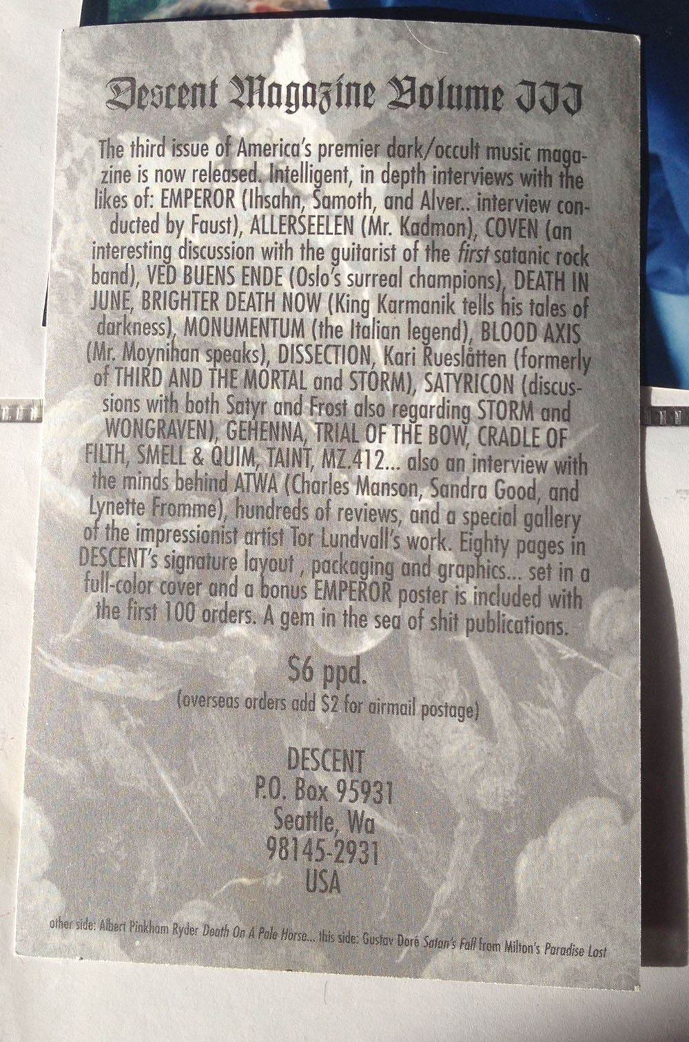 DESCENT MAGAZINE VOL III Spring 1996 flyer
