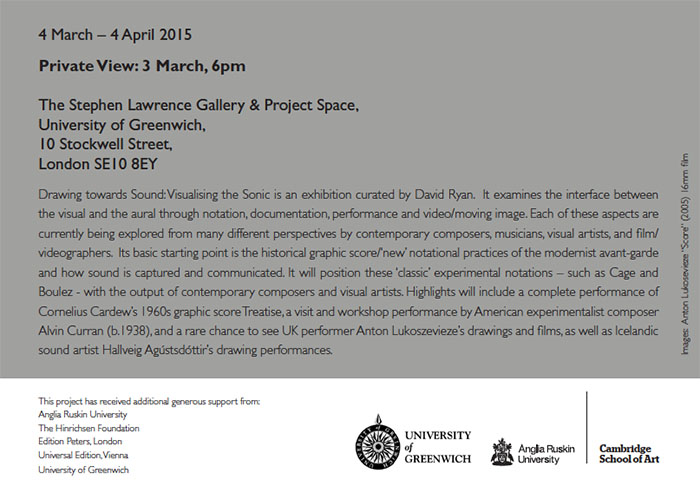 DRAWING TOWARDS SOUND: VISUALISING THE SONIC @ University Greenwich Galleries